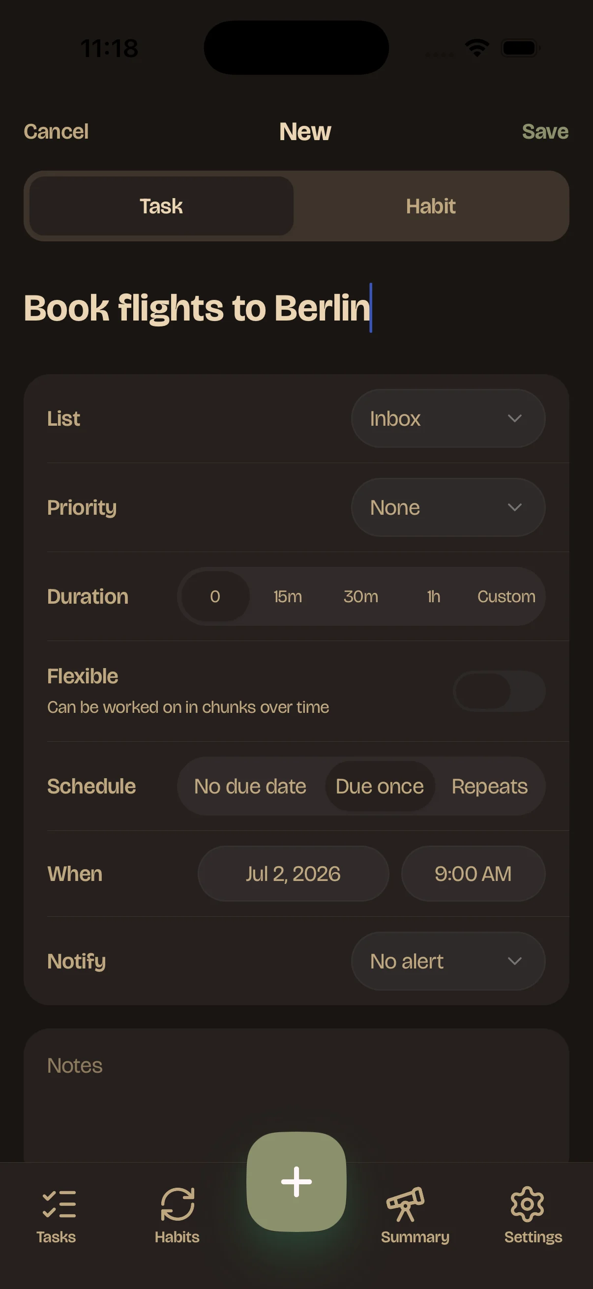 Adding a task in Tendi on iPhone