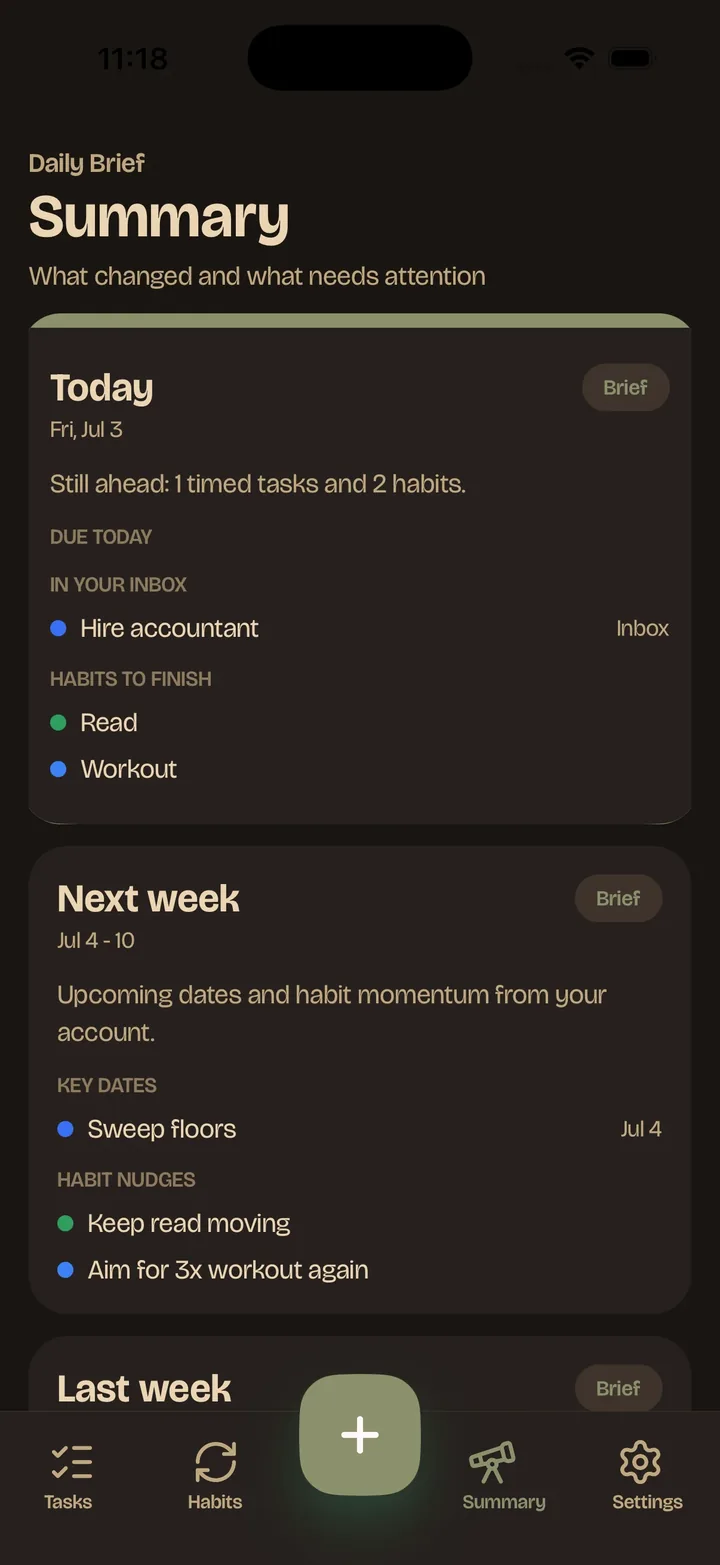 Tendi daily summary on iOS