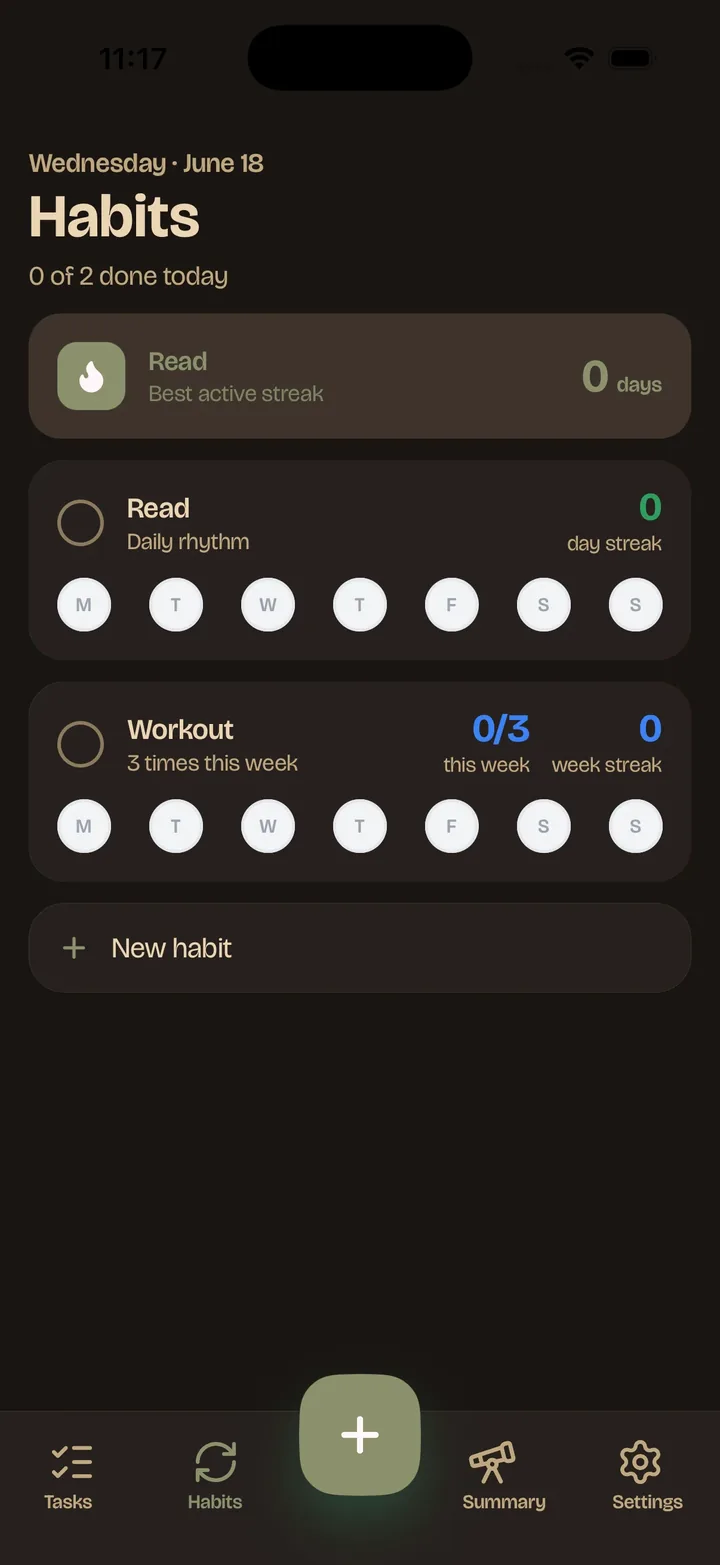 Tendi habits on iOS