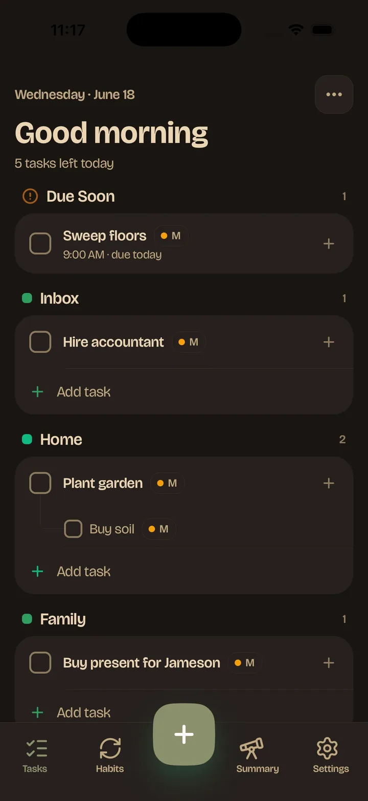 Tendi tasks on iOS
