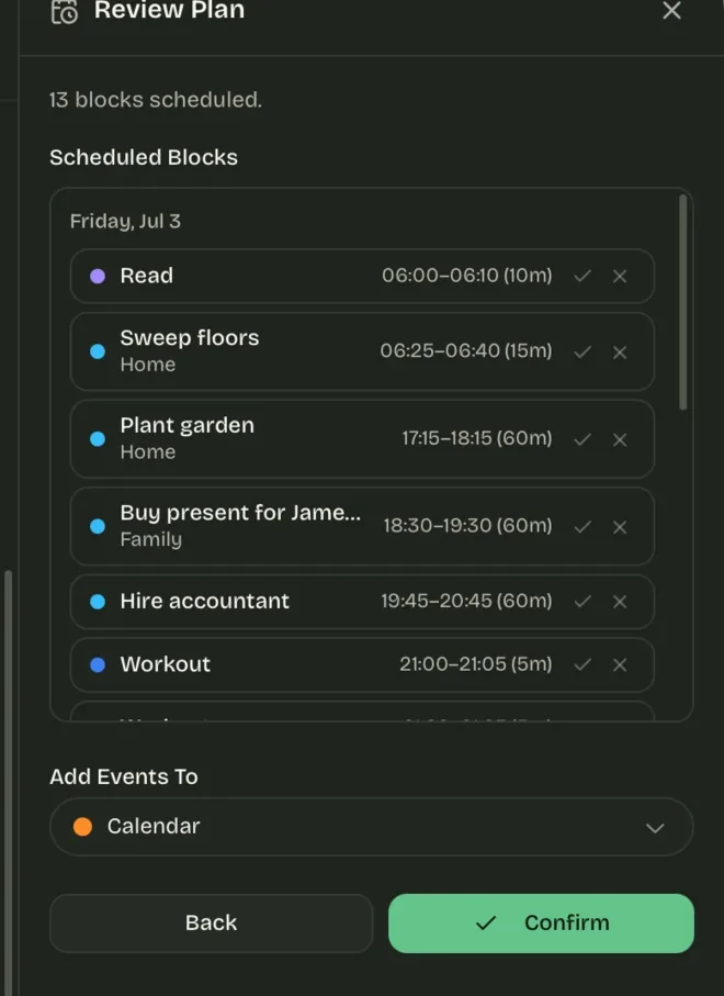 Reviewing the generated plan before confirming